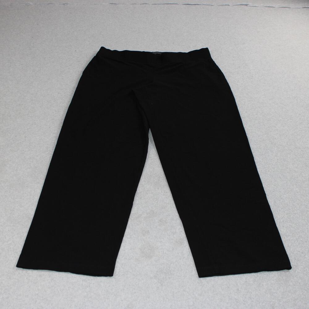 Eileen Fisher Pants Women Medium Black Wide Leg Ponte Pull On Stretch Office